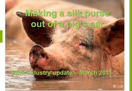 Sam McIvor – CEO – NZPork RMNZ Conference 2011 Making a silk purse out of a pig’s ear Pork industry update – March 2011.