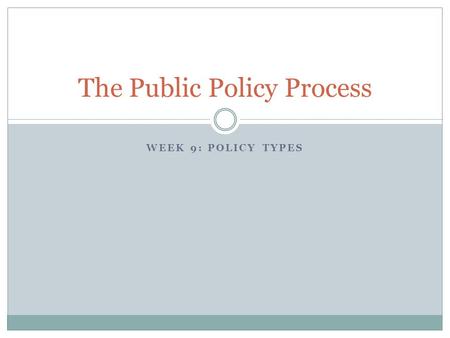 WEEK 9: POLICY TYPES The Public Policy Process. Some reminders I will get your agenda memos back ASAP Then I will start reading rewrites Keep doing and.