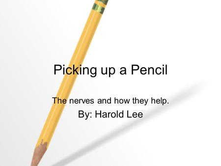 Picking up a Pencil The nerves and how they help. By: Harold Lee.