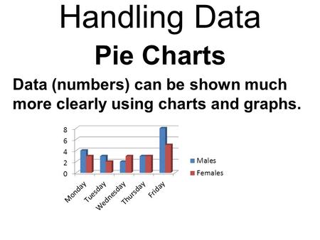 Handling Data Pie Charts Data (numbers) can be shown much more clearly using charts and graphs.