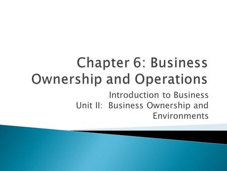 Introduction to Business Unit II: Business Ownership and Environments.