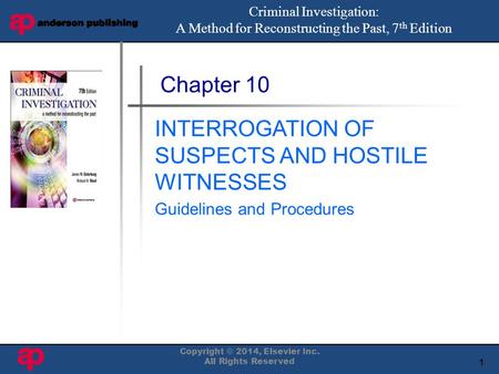 1 Book Cover Here Chapter 10 INTERROGATION OF SUSPECTS AND HOSTILE WITNESSES Guidelines and Procedures Criminal Investigation: A Method for Reconstructing.