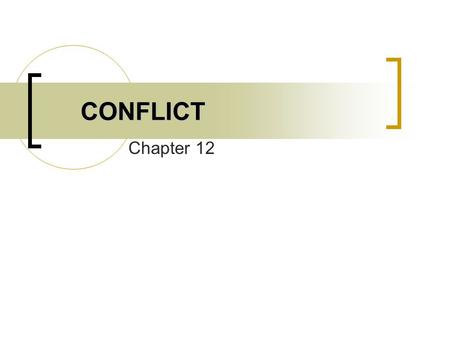 CONFLICT CONFLICT Chapter 12. What is Conflict  Definition: Disagreement, discord and friction that occur when the actions or beliefs of one or more.