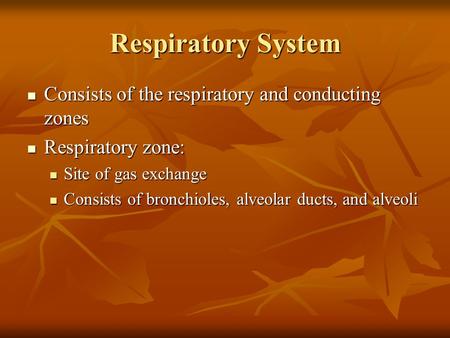 Respiratory System Consists of the respiratory and conducting zones