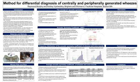 Method for differential diagnosis of centrally and peripherally generated wheezes Raymond Murphy and Andrey Vyshedskiy, Brigham and Women’s / Faulkner.