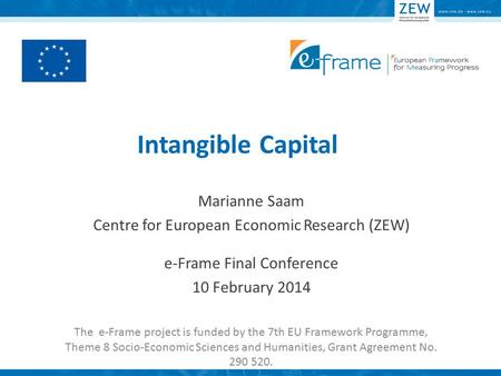 Intangible Capital Marianne Saam Centre for European Economic Research (ZEW) e-Frame Final Conference 10 February 2014 The e-Frame project is funded by.