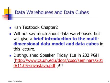 Data Warehouses and Data Cubes