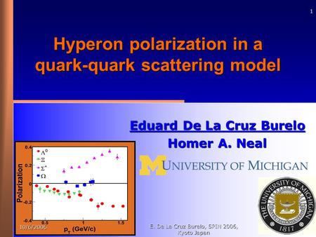 10/6/2006 E. De La Cruz Burelo, SPIN 2006, Kyoto Japan 1 Hyperon polarization in a quark-quark scattering model Eduard De La Cruz Burelo Homer A. Neal.
