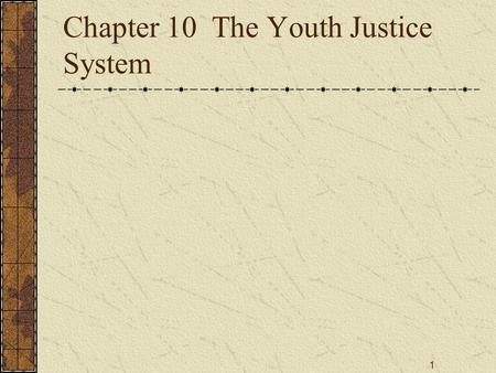 1 Chapter 10The Youth Justice System. 2 Introduction the Young Offenders Act was replaced with the Youth Criminal Justice Act passed February 2002.