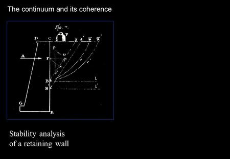The continuum and its coherence Stability analysis of a retaining wall.