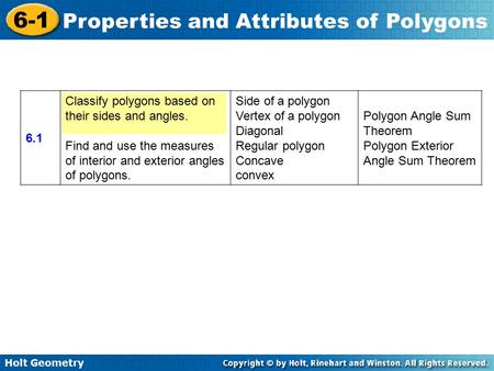 6.1 Classify polygons based on their sides and angles.