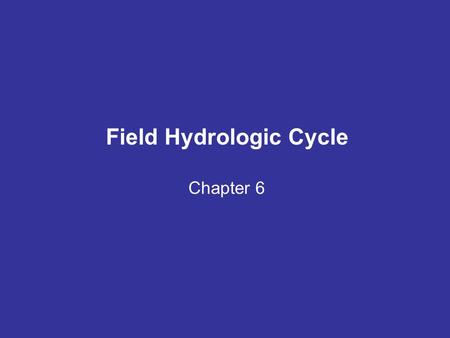 Field Hydrologic Cycle Chapter 6. Radiant energy drives it and a lot of water is moved about annually.
