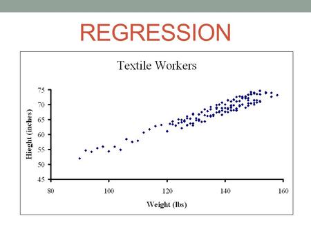 REGRESSION. Regression is a mathematical means for finding the best fitting line for bivariate data. ? ? ? ? ?