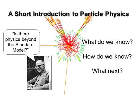 A Short Introduction to Particle Physics What do we know? How do we know? What next? “Is there physics beyond the Standard Model?”