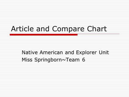 Article and Compare Chart Native American and Explorer Unit Miss Springborn~Team 6.