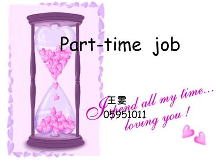 Part-time job 王雯 05951011. Part-time job Gender: male ( ) female ( ) Questions 1.Do you want to have a part-time job? Yes ( ) No ( ) 2.Have you had a.