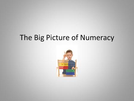The Big Picture of Numeracy. Numeracy Project Goal “To be numerate is to have the ability and inclination to use mathematics effectively – at home, at.