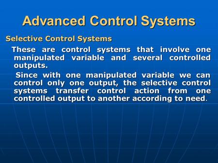 Advanced Control Systems