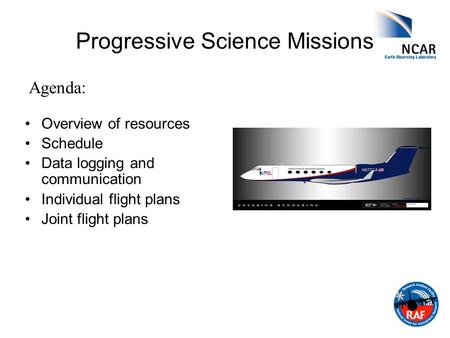 Progressive Science Missions Overview of resources Schedule Data logging and communication Individual flight plans Joint flight plans Agenda: