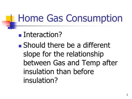 1 Home Gas Consumption Interaction? Should there be a different slope for the relationship between Gas and Temp after insulation than before insulation?