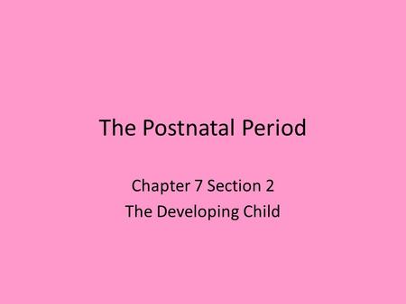 Chapter 7 Section 2 The Developing Child