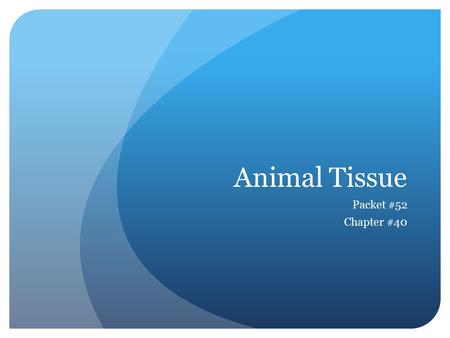 Animal Tissue Packet #52 Chapter #40. Introduction Animals are predators and must be strong and agile Means that tissue must possess characteristics of.