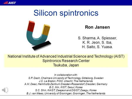 National Institute of Advanced Industrial Science and Technology (AIST) Spintronics Research Center Tsukuba, Japan In collaboration with: S.P. Dash, Chalmers.