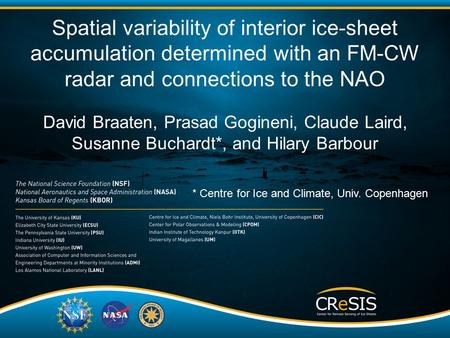 Spatial variability of interior ice-sheet accumulation determined with an FM-CW radar and connections to the NAO David Braaten, Prasad Gogineni, Claude.
