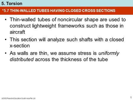 *5.7 THIN-WALLED TUBES HAVING CLOSED CROSS SECTIONS