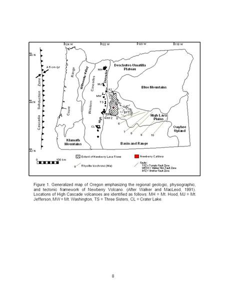 Figure 1. Generalized map of Oregon emphasizing the regional geologic, physiographic, and tectonic framework of Newberry Volcano. (After Walker and MacLeod,