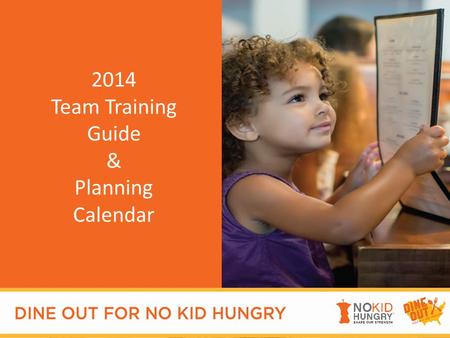 Welcome 2014 Team Training Guide & Planning Calendar.