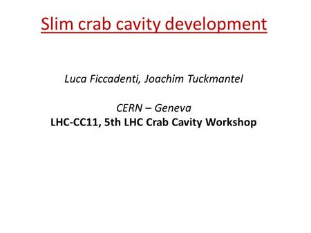 Slim crab cavity development Luca Ficcadenti, Joachim Tuckmantel CERN – Geneva LHC-CC11, 5th LHC Crab Cavity Workshop.