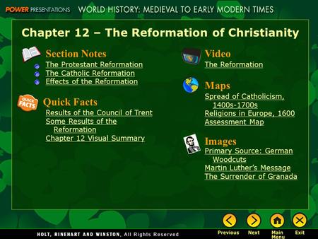 Chapter 12 – The Reformation of Christianity