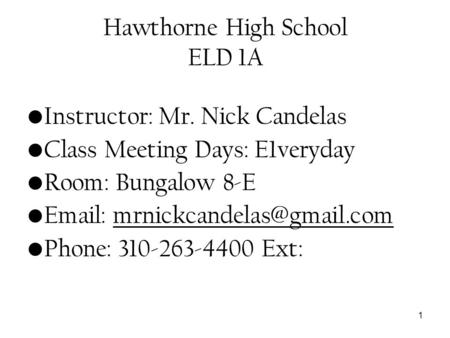 Hawthorne High School ELD 1A