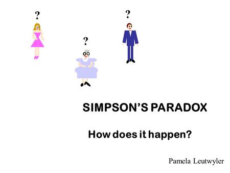 SIMPSON’S PARADOX How does it happen? ? ? ? Pamela Leutwyler.