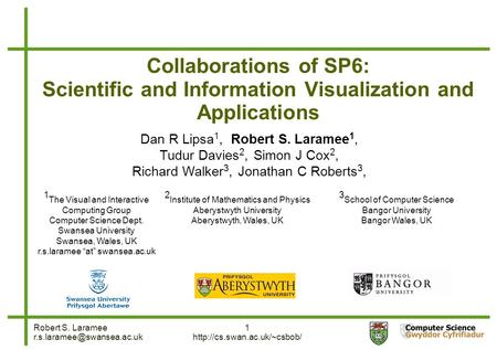 Robert S. Laramee 1  Collaborations of SP6: Scientific and Information Visualization and Applications.