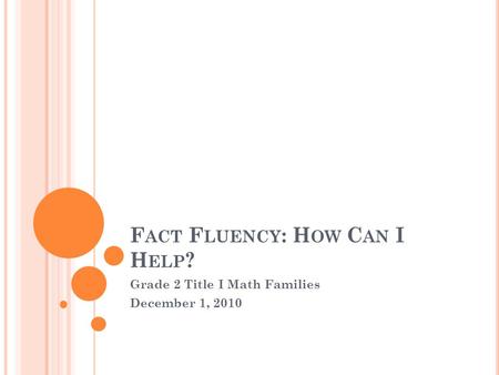 F ACT F LUENCY : H OW C AN I H ELP ? Grade 2 Title I Math Families December 1, 2010.