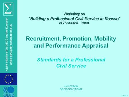 © OECD A joint initiative of the OECD and the European Union, principally financed by the EU Workshop on “Building a Professional Civil Service in Kosovo”