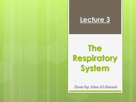 The Respiratory System Lecture 3 Done by: Alaa Al-Hasani.