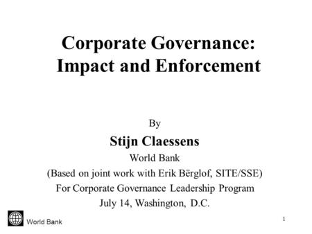 Corporate Governance: Impact and Enforcement