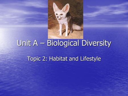 Unit A – Biological Diversity Topic 2: Habitat and Lifestyle.