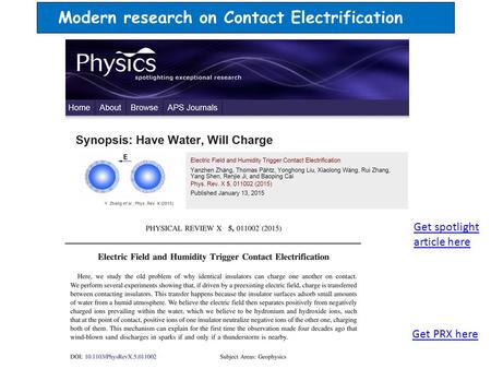 Modern research on Contact Electrification Get PRX here Get spotlight article here.
