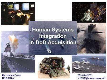 Ms. Nancy Dolan CNO N125 703-614-5781 Human Systems Integration in DoD Acquisition.
