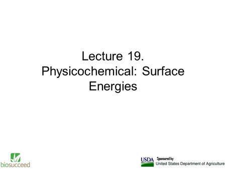 Lecture 19. Physicochemical: Surface Energies