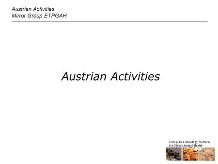European Technology Platform for Global Animal Health Austrian Activities Mirror Group ETPGAH Austrian Activities.