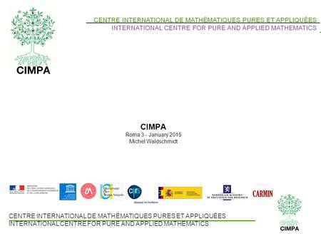 CENTRE INTERNATIONAL DE MATHÉMATIQUES PURES ET APPLIQUÉES INTERNATIONAL CENTRE FOR PURE AND APPLIED MATHEMATICS CIMPA Roma 3 - January 2015 Michel Waldschmidt.