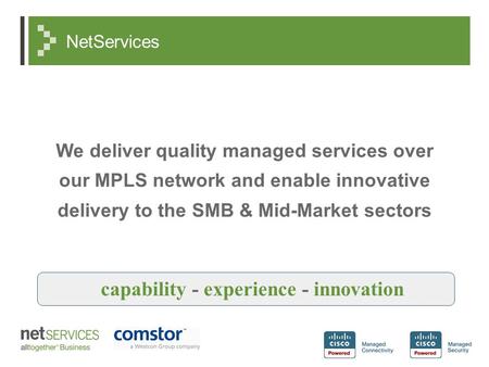 NetServices We deliver quality managed services over our MPLS network and enable innovative delivery to the SMB & Mid-Market sectors capability - experience.