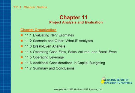 Chapter 11 Project Analysis and Evaluation