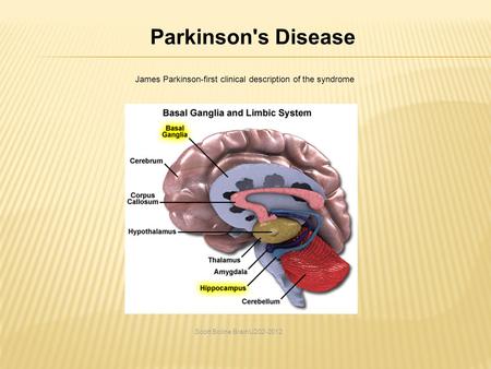 Parkinson's Disease Scott Boline BrainU202-2012 James Parkinson-first clinical description of the syndrome.