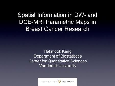 Spatial Information in DW- and DCE-MRI Parametric Maps in Breast Cancer Research Hakmook Kang Department of Biostatistics Center for Quantitative Sciences.